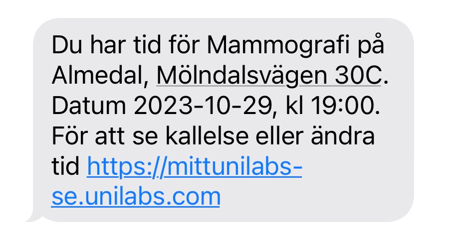 SMS-kallelse till screening i Västra Götalandsregionen